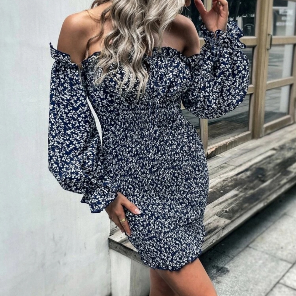 New Shein Floral Print Off Shoulder Dress (L) - Picture 1 of 2